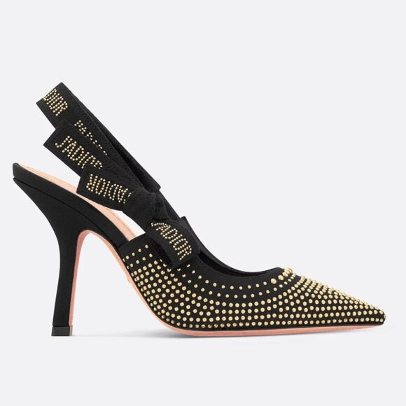 DIOR J'ADIOR Studded Slingback Sandals Pumps Heels Shoes Black Gold - Picture 1 of 16